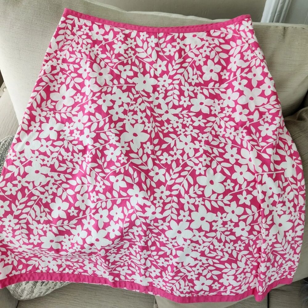 LL Bean Skirt Womens Size 6 Regular Pink Floral Zip Closure Cotton Pockets